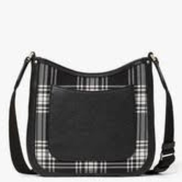 #126 NWT - Kate Spade New York Roulette Plaid Medium Messenger Black Multi - Picture 4 of 9